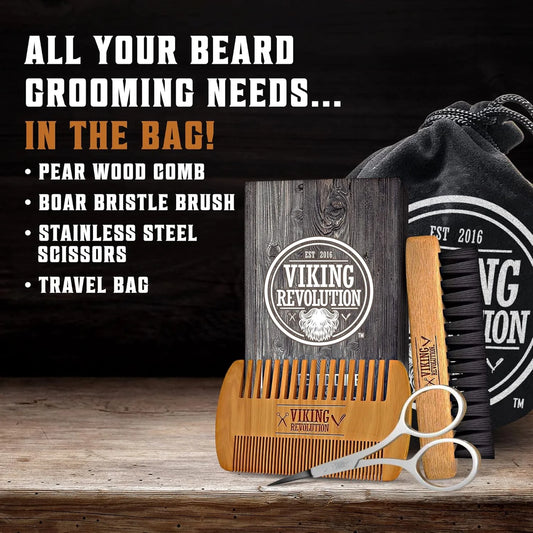 - Beard Comb & Beard Brush Set for Men - Natural Boar Bristle Brush and Dual Action Pear Wood Comb with Velvet Travel Pouch