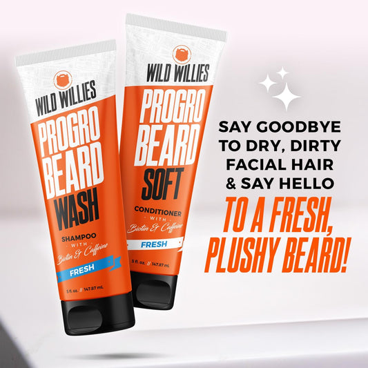 Complete Beard Grooming Kit for Men - Includes 5 Piece Grooming Kit, PROGRO Shampoo Wash & Conditioner, & Premium Hair Oil for Daily Use, Beard Growth & Hydration