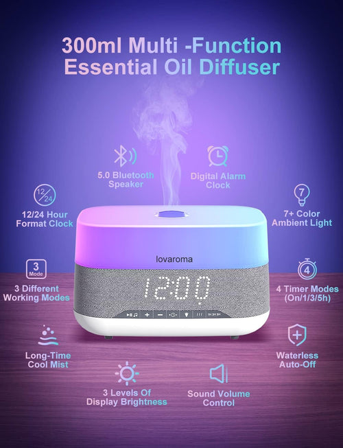 Transform your space with our 3-in-1 Essential Oil Diffuser! 🌈✨ Enjoy soothing aromas, a Bluetooth speaker, and a stylish alarm clock, all while basking in 7 vibrant LED colors. Perfect for relaxation and ambiance! 💧🎶 #Aromatherapy #HomeWellness
