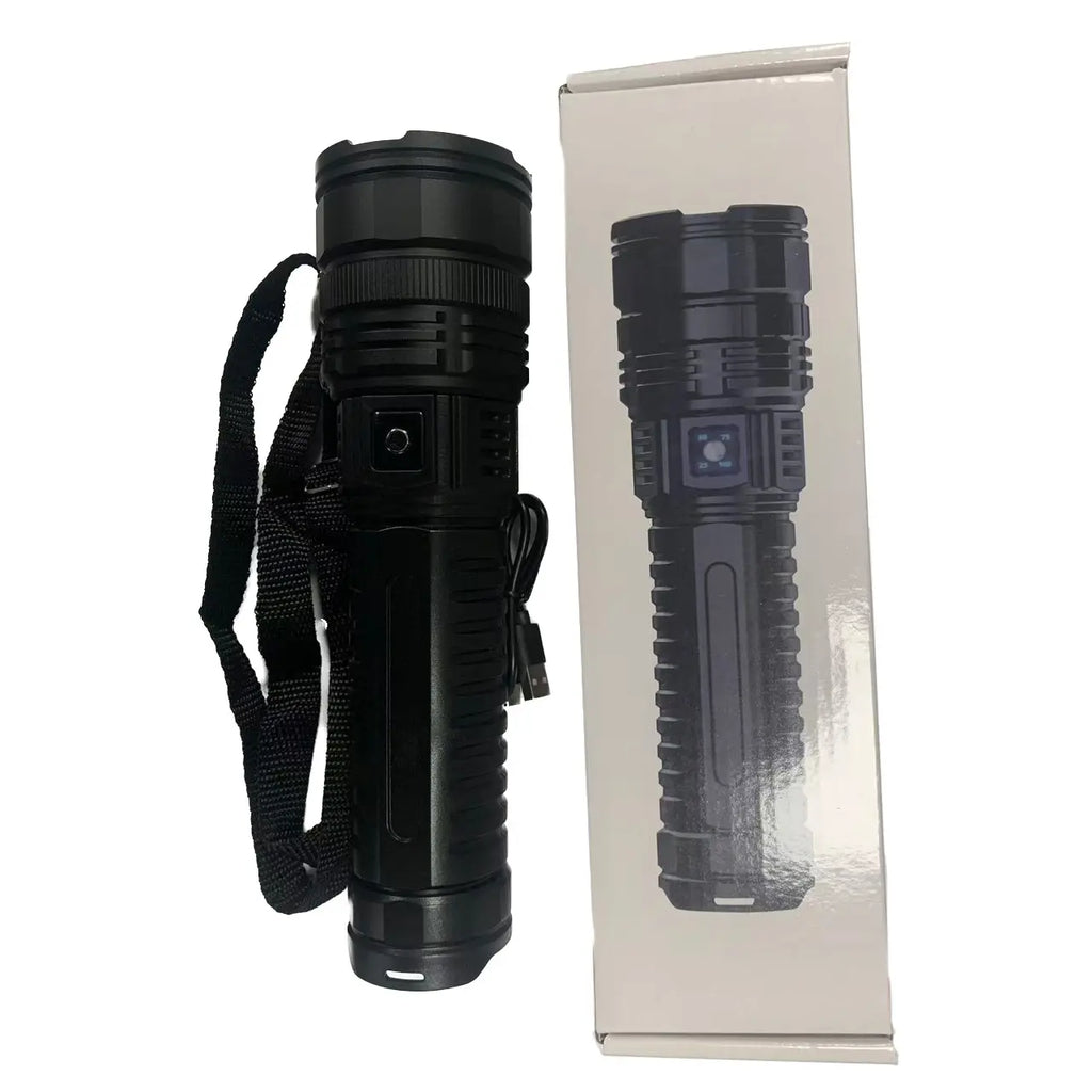 Rechargeable LED Outdoor Tactical Flashlight, 5 Modes Zoomable High-Lumens Portable LED Light with Long-Range Beam & COB Light for Camping & Hiking, Adjustable Tactical Flashlights, Emergency LED Flashlight