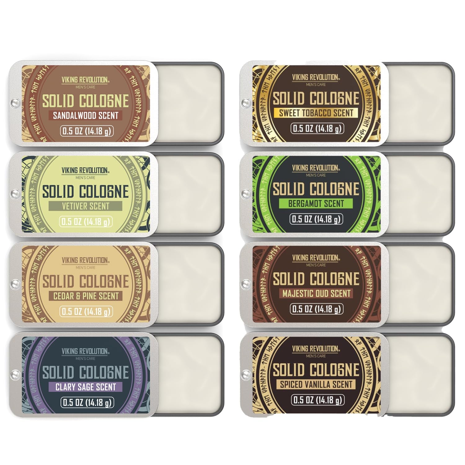 8 Pack Solid Cologne for Men - Men'S Cologne Gift Set Including Sandalwood, Vetiver, Sweet Tobacco, Clary Sage, Spiced Vanilla, Cedar Pine - Travel Size Gifts for Men (0.5 Oz Each)