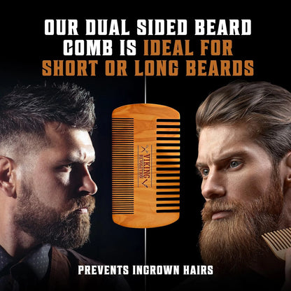 - Beard Comb & Beard Brush Set for Men - Natural Boar Bristle Brush and Dual Action Pear Wood Comb with Velvet Travel Pouch