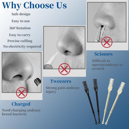 10 PCS 2-In-1 Nose Hair Trimmer, Portable Manual 360 Rotating Nasal Hair Cutter with Ear Picker for Women Men, White Black