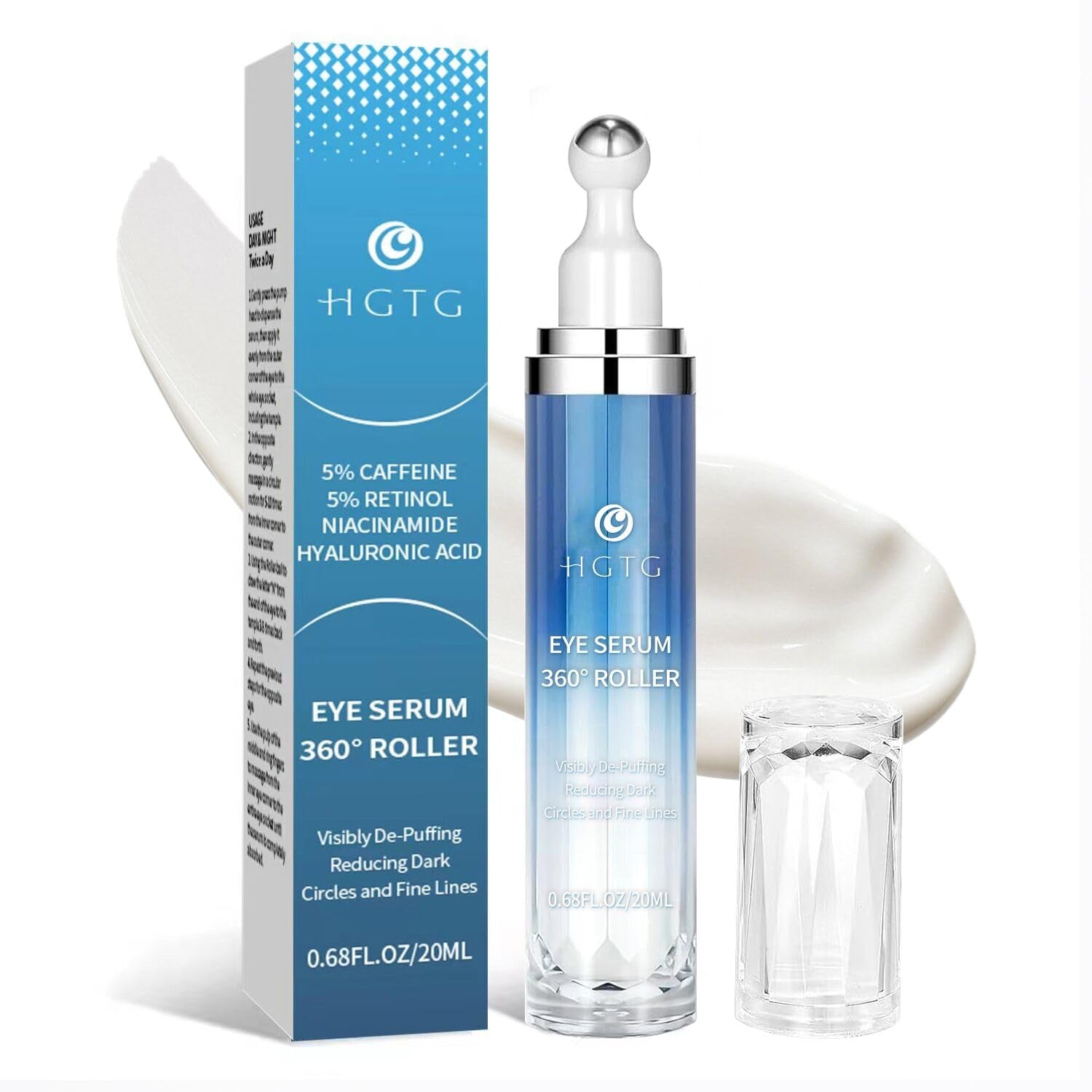 5% Caffeine Eye Cream & Retinol under Eye Cream to Reduce Dark Circles, Puffiness, Wrinkles and Fine Lines, anti Aging under Eye Bags Treatment Serum for Women & Men