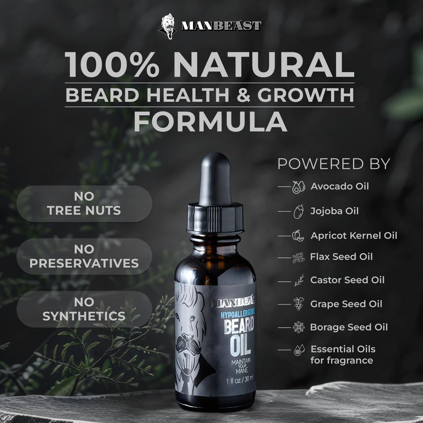 Hypoallergenic All Natural Beard Oil for Men - Unscented, 30Ml Nut Free Made from Seed Beard Oil for Men Growth for Sensitive Skin, Mustache Softener, Mustache Conditioner and Moisturizer