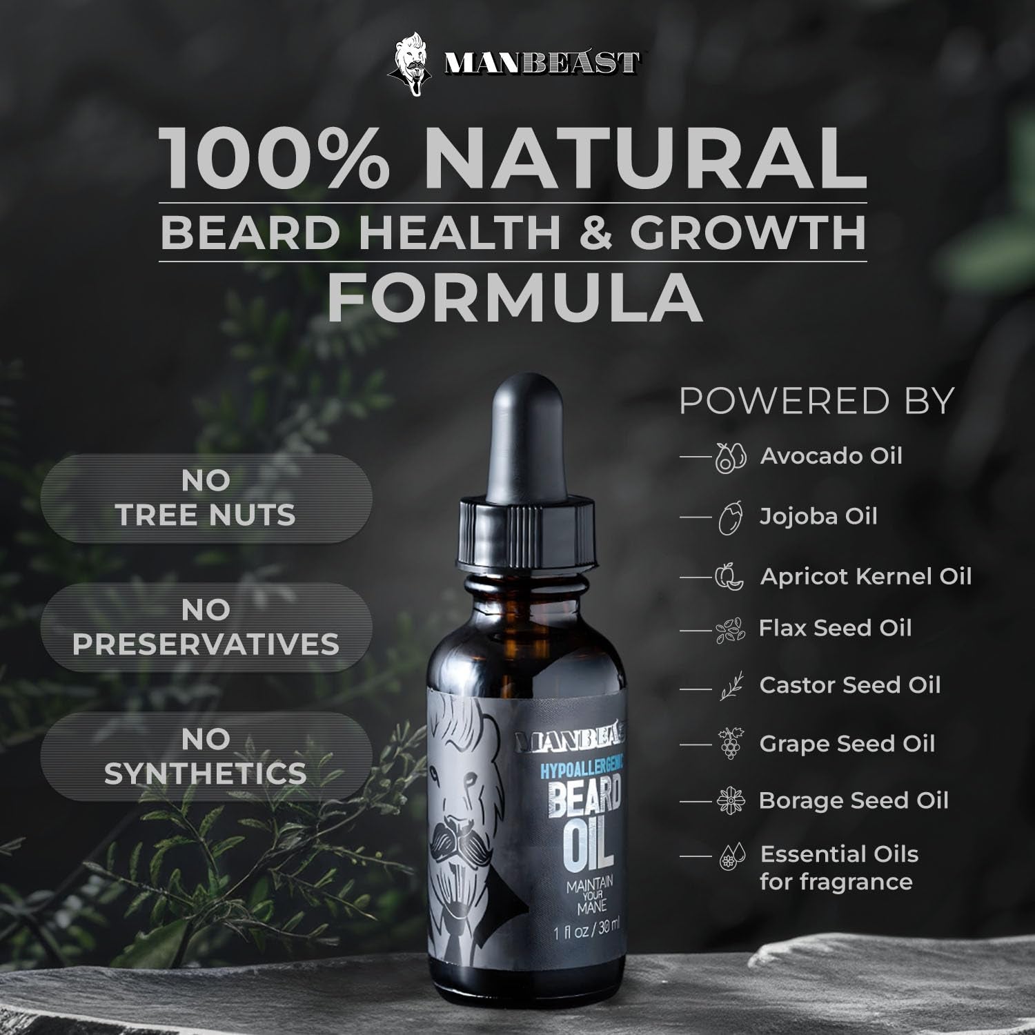 Hypoallergenic All Natural Beard Oil for Men - Unscented, 30Ml Nut Free Made from Seed Beard Oil for Men Growth for Sensitive Skin, Mustache Softener, Mustache Conditioner and Moisturizer
