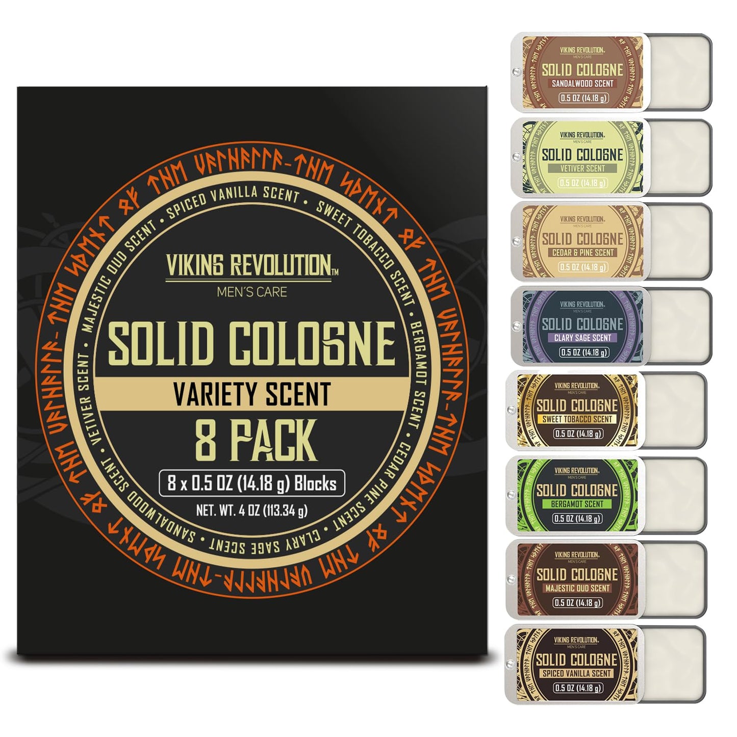 8 Pack Solid Cologne for Men - Men'S Cologne Gift Set Including Sandalwood, Vetiver, Sweet Tobacco, Clary Sage, Spiced Vanilla, Cedar Pine - Travel Size Gifts for Men (0.5 Oz Each)
