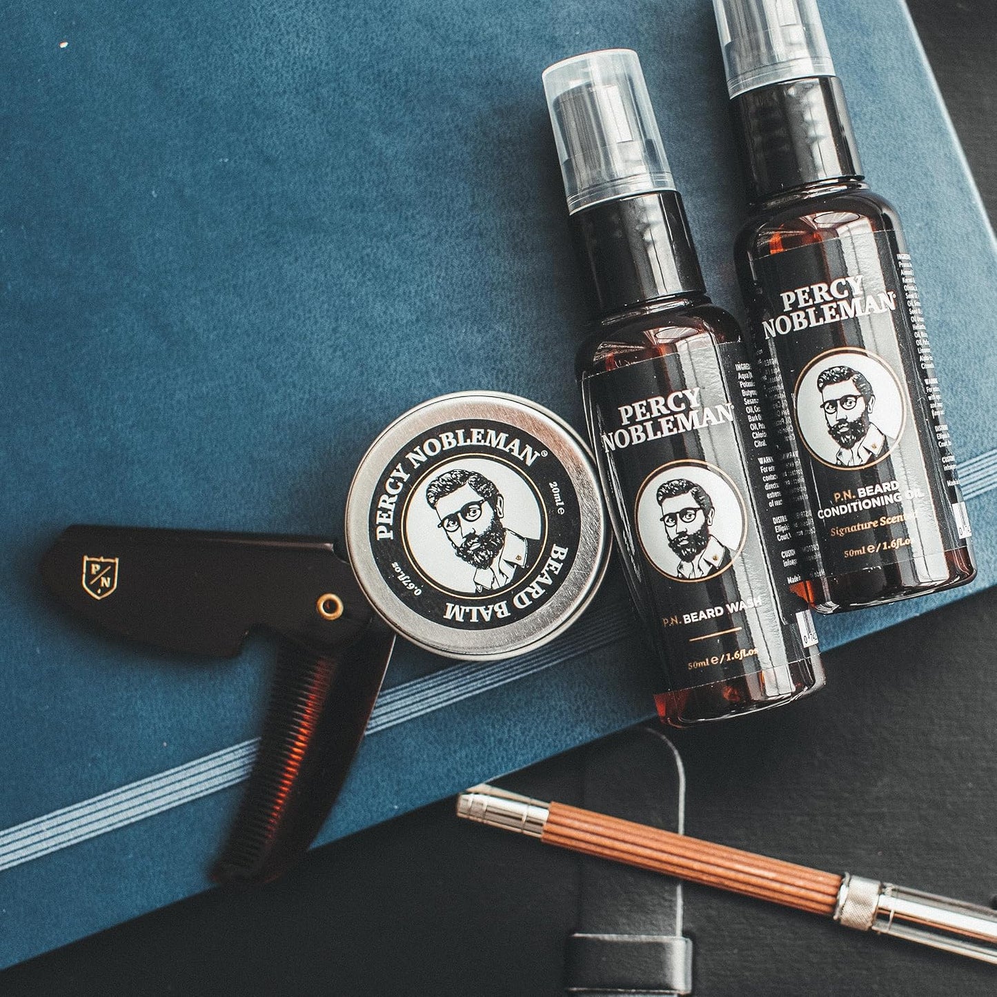 Beard Grooming Kit – Gift Set with Signature Scented Beard Oil (1.7 Fl Oz), Beard Wash (1.7 Fl Oz), Beard Balm (0.7 Fl Oz) & Beard Comb for Softening, Hydration & Beard Maintenance