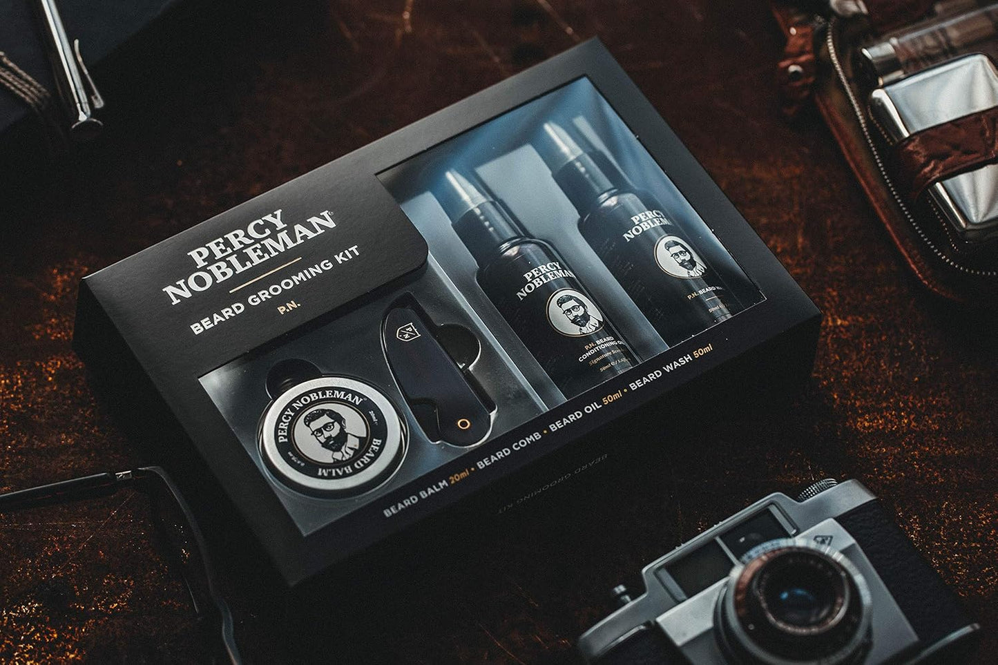 Beard Grooming Kit – Gift Set with Signature Scented Beard Oil (1.7 Fl Oz), Beard Wash (1.7 Fl Oz), Beard Balm (0.7 Fl Oz) & Beard Comb for Softening, Hydration & Beard Maintenance