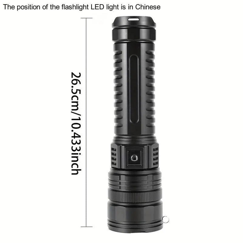 Rechargeable LED Outdoor Tactical Flashlight, 5 Modes Zoomable High-Lumens Portable LED Light with Long-Range Beam & COB Light for Camping & Hiking, Adjustable Tactical Flashlights, Emergency LED Flashlight