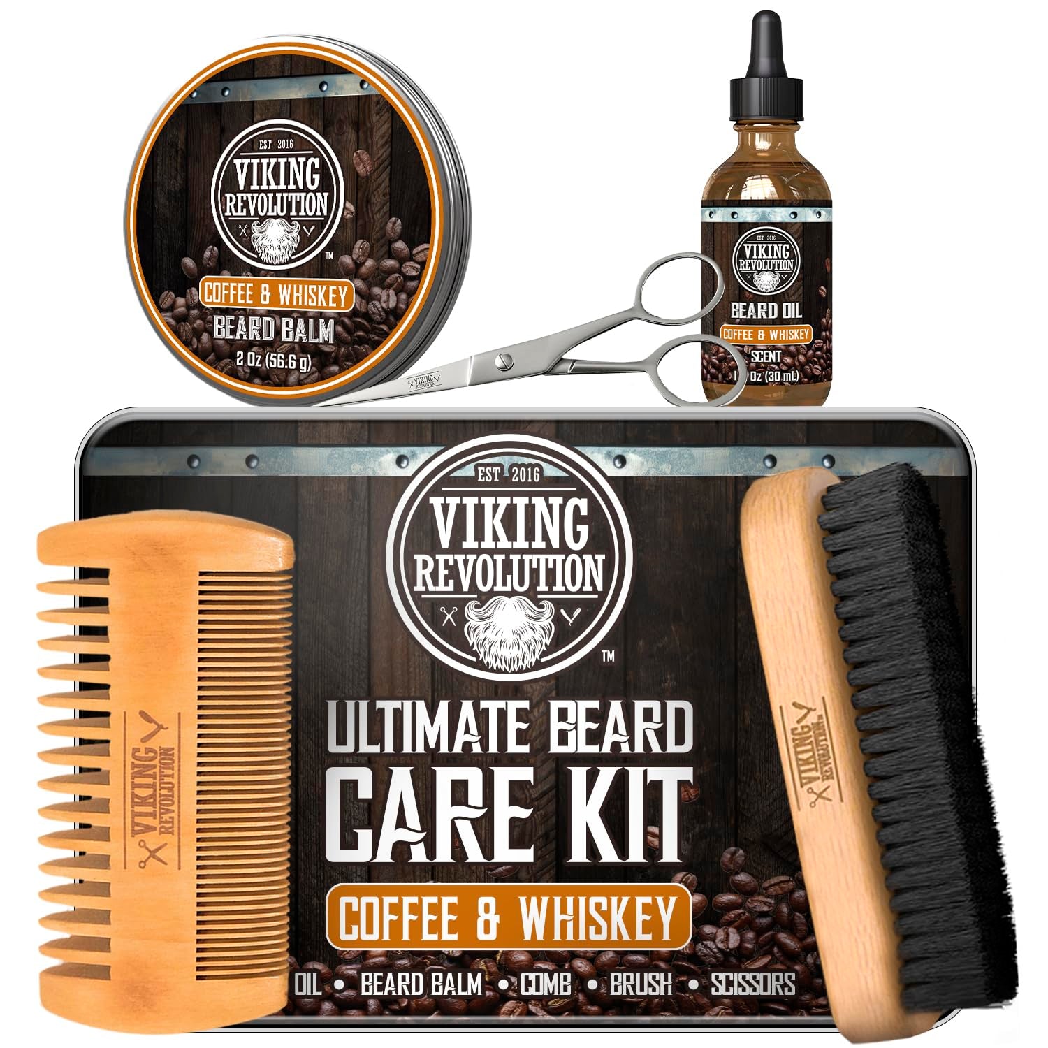 - Ultimate Beard Kit Coffee and Whiskey - Beard Grooming Kit for Men with Beard Brush, Beard Comb, Beard Balm, Beard Oil, Beard and Moustache Scissors - Husband Gifts for Men