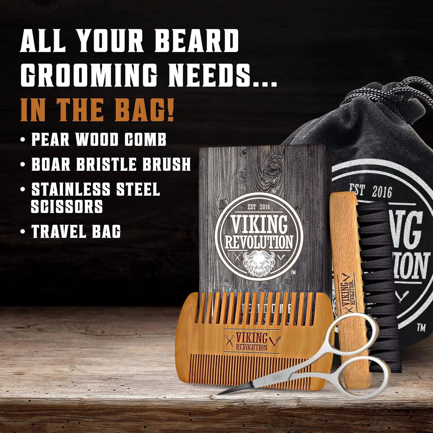 - Beard Comb & Beard Brush Set for Men - Natural Boar Bristle Brush and Dual Action Pear Wood Comb with Velvet Travel Pouch