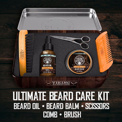 - Ultimate Beard Kit Coffee and Whiskey - Beard Grooming Kit for Men with Beard Brush, Beard Comb, Beard Balm, Beard Oil, Beard and Moustache Scissors - Husband Gifts for Men