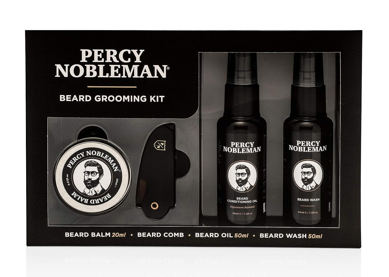 Beard Grooming Kit – Gift Set with Signature Scented Beard Oil (1.7 Fl Oz), Beard Wash (1.7 Fl Oz), Beard Balm (0.7 Fl Oz) & Beard Comb for Softening, Hydration & Beard Maintenance