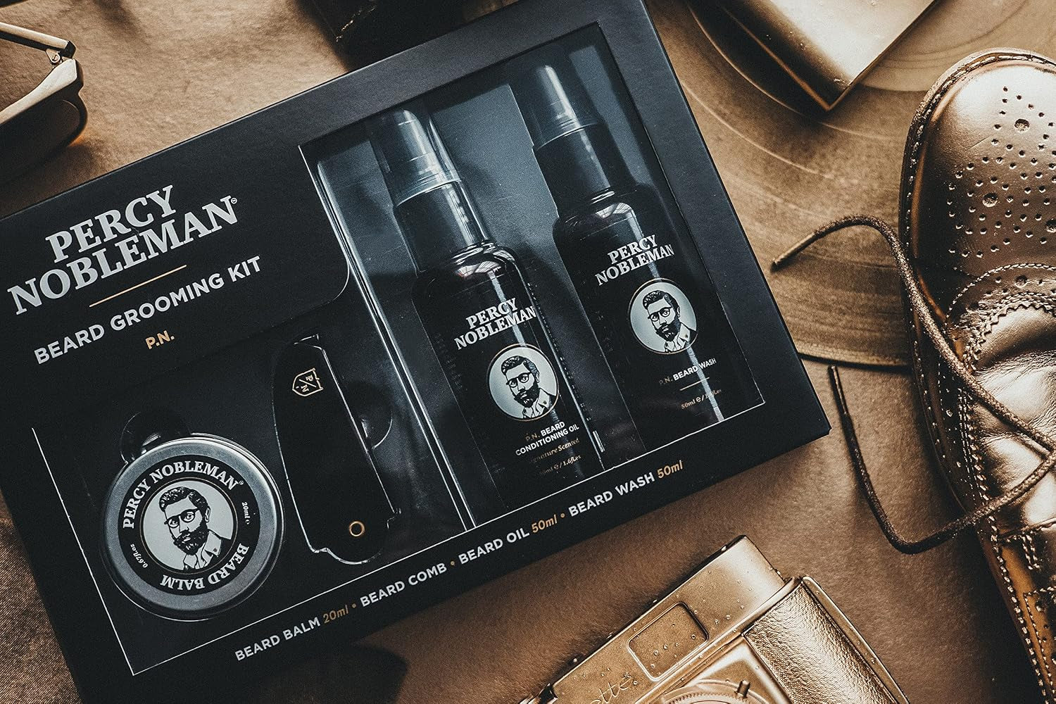 Beard Grooming Kit – Gift Set with Signature Scented Beard Oil (1.7 Fl Oz), Beard Wash (1.7 Fl Oz), Beard Balm (0.7 Fl Oz) & Beard Comb for Softening, Hydration & Beard Maintenance