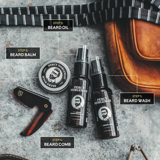 Beard Grooming Kit – Gift Set with Signature Scented Beard Oil (1.7 Fl Oz), Beard Wash (1.7 Fl Oz), Beard Balm (0.7 Fl Oz) & Beard Comb for Softening, Hydration & Beard Maintenance