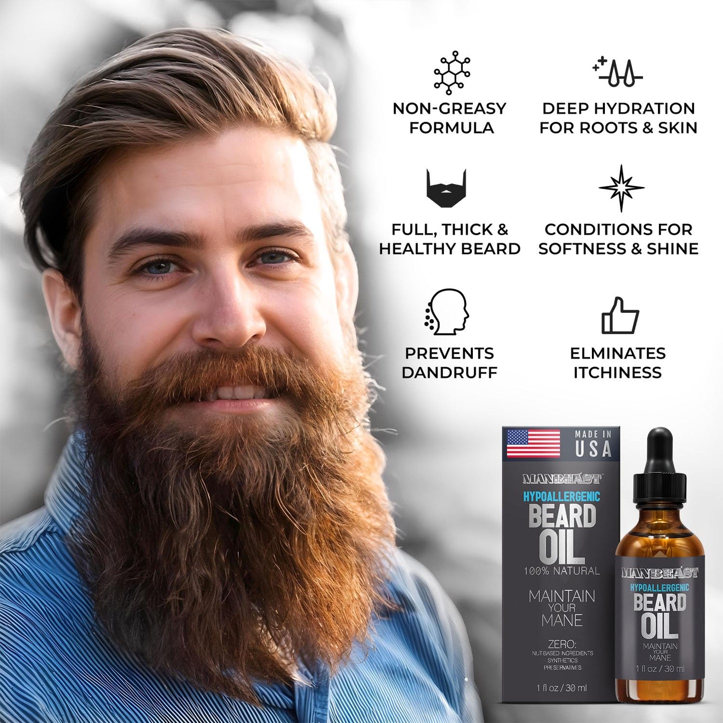 Hypoallergenic All Natural Beard Oil for Men - Unscented, 30Ml Nut Free Made from Seed Beard Oil for Men Growth for Sensitive Skin, Mustache Softener, Mustache Conditioner and Moisturizer